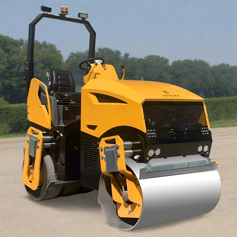 3.5-Ton Tandem Vibratory Roller in yellow – front view
Double drum asphalt compactor on-site
Side view of articulated soil roller
Yanmar engine vibratory roller parked for demonstration