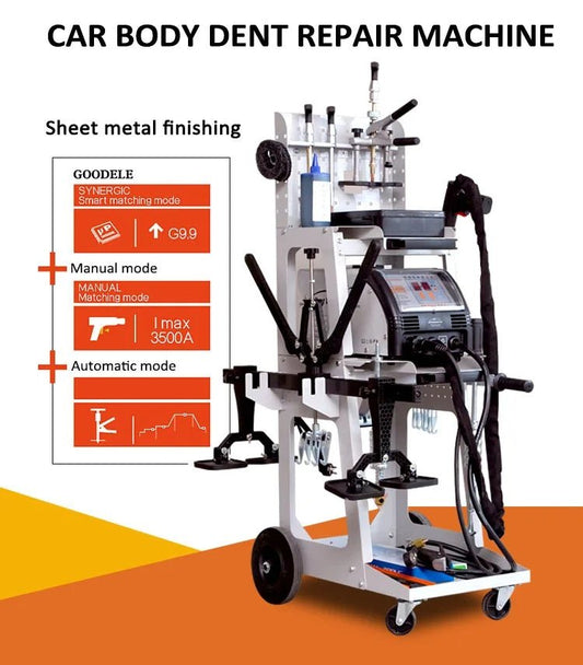 Auto Body Dent Repair Welding Machine F90ESS front view
F90ESS Spot Welder with 3800A output and accessories
Professional auto panel dent pulling machine with display
Tool selection options for F90ESS spot welder
Auto repair welding machine for body shops and garages