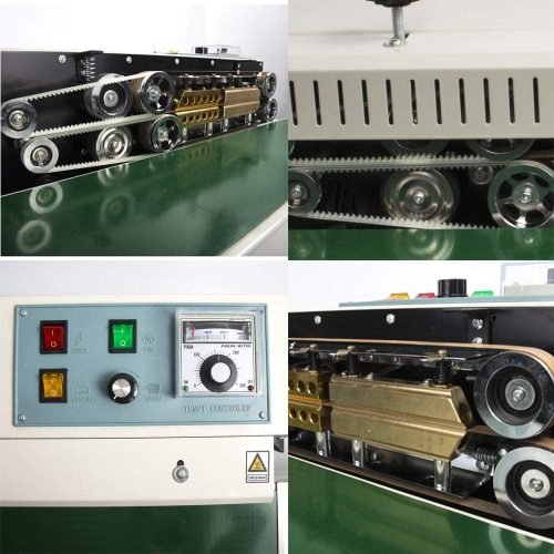 Commercial band sealer with conveyor – front view

Food bag sealing machine with print feature

Industrial automatic sealer in green

FR880 band sealer machine close-up