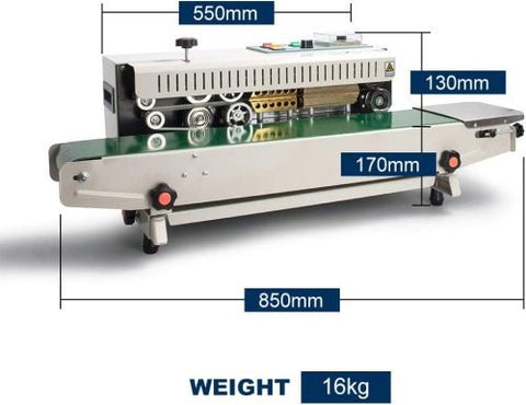 Commercial band sealer with conveyor – front view

Food bag sealing machine with print feature

Industrial automatic sealer in green

FR880 band sealer machine close-up