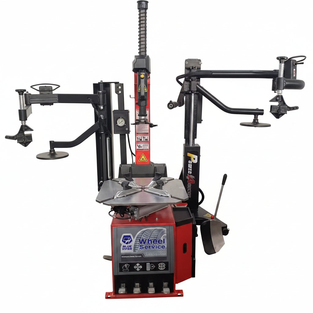 FT800 Automatic Tire Changer Front View with Dual Assist Arms

Professional Garage Tire Changing Equipment – FT800

Tilt-Back Tower Tire Machine with 28.5" Clamping Capacity

High Performance Tire Changer for Low-Profile Tires