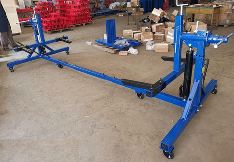 Automotive Car Rotisserie – Heavy-Duty 4,000 LB Frame Lift (Side View)
Frame Restoration Tool with Blue Finish – Model 1024CT (Angled View)
Adjustable Height & Swivel Casters on Auto Rotisserie
Full-Frame Rotisserie for Car Body Repair – 4000 LB Capacity