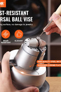 5-inch Ball Vise Jewelry Engraving Tool with full accessories kit
Precision ball vise clamp for jewelry making and stone setting
Engraving tool with interchangeable jaws and 360-degree rotation
Jeweler working with a professional engraving vise clamp
Stainless steel workholding clamp for jewelry and watch repair