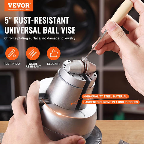 5-inch Ball Vise Jewelry Engraving Tool with full accessories kit
Precision ball vise clamp for jewelry making and stone setting
Engraving tool with interchangeable jaws and 360-degree rotation
Jeweler working with a professional engraving vise clamp
Stainless steel workholding clamp for jewelry and watch repair