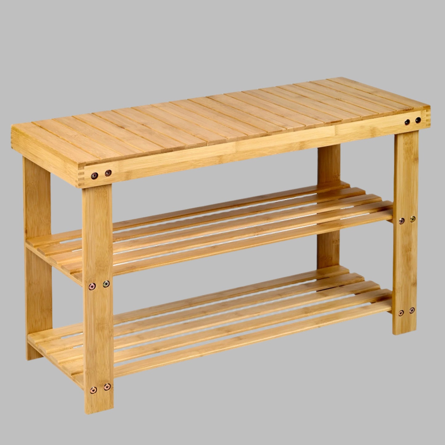 "2-tier natural bamboo shoe rack shelf for entryway, compact freestanding organizer – Model BSR0312"