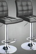 Adjustable Leather Swivel Bar Stool – Black Padded Seat Front View

Modern Bar Chair with Chrome Base – Side Profile

Leather Padded Counter Stool with Footrest – 360 Swivel View

2-Pack Adjustable Bar Stools – Kitchen Counter Seating