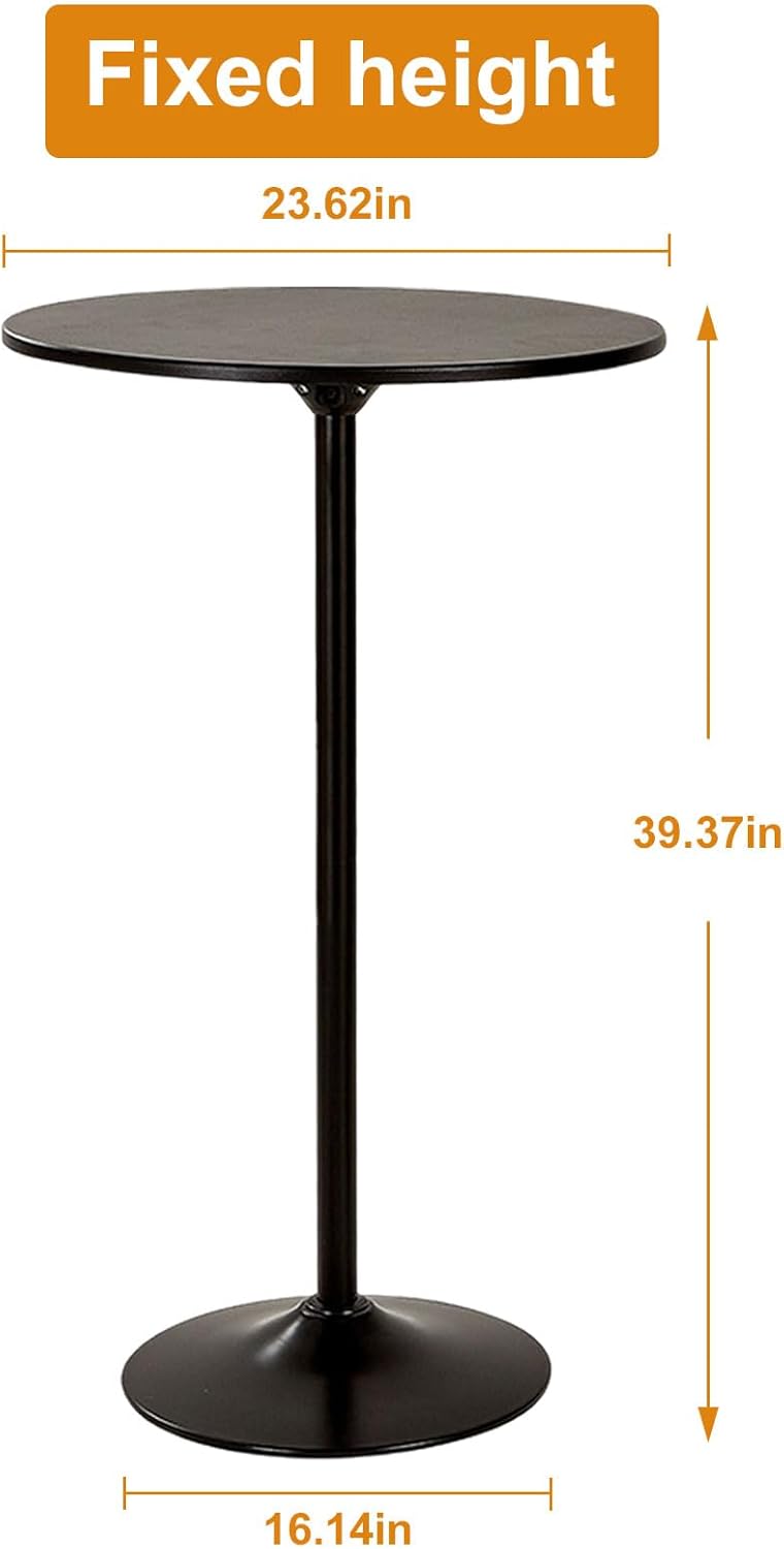 Modern 23.6" black round bar table in kitchen setting

Bistro-style high-top table with metal base

Close-up of durable tabletop and base

39-inch tall round table in a café setting

Side profile of minimalist modern bar table