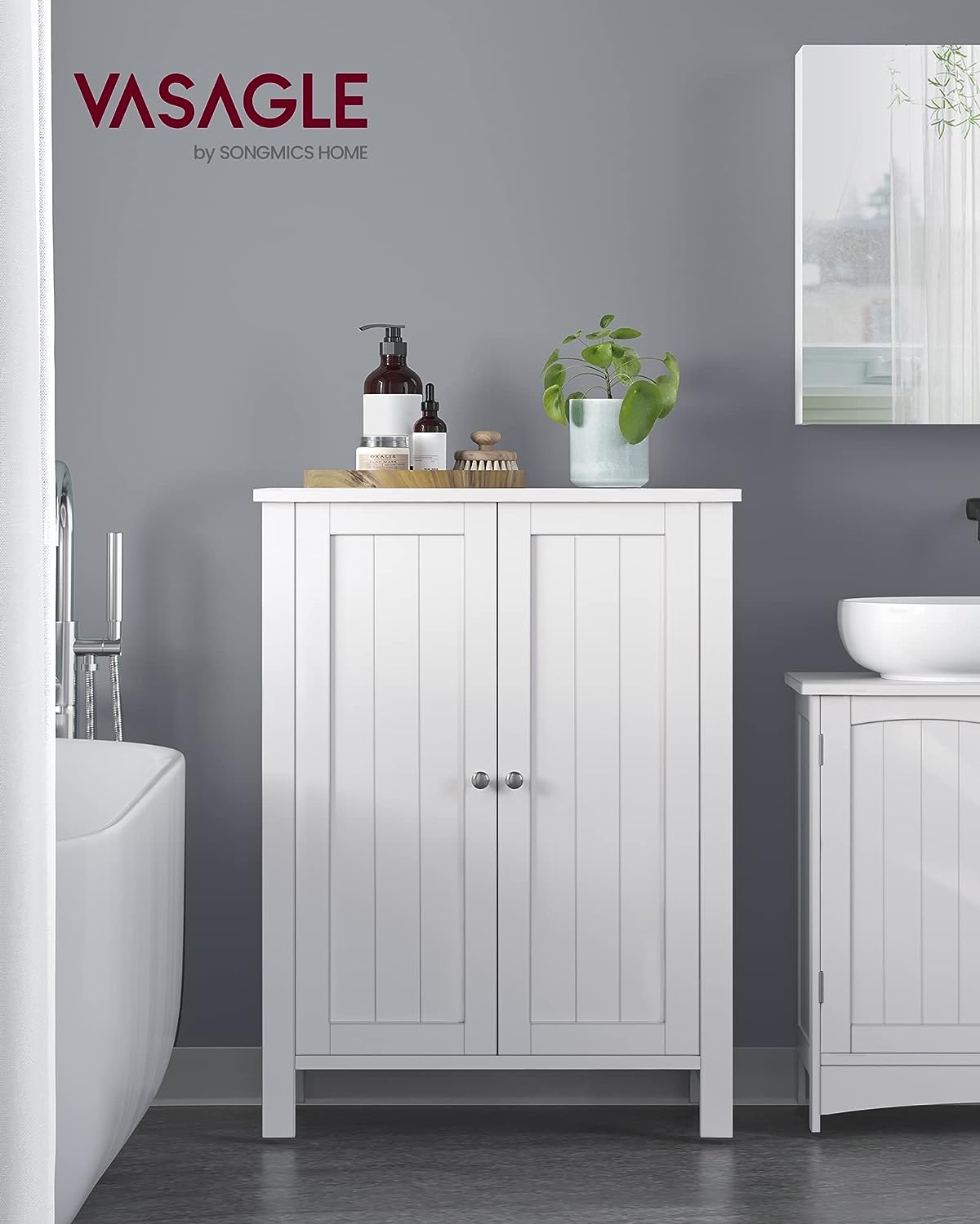 White bathroom storage cabinet with 2 adjustable MDF shelves
Floor standing bathroom organizer with clean white finish
Freestanding cabinet for bathroom, laundry or hallway
Adjustable shelf storage cabinet with modern design
White MDF floor cabinet for towels, toiletries, and home use
