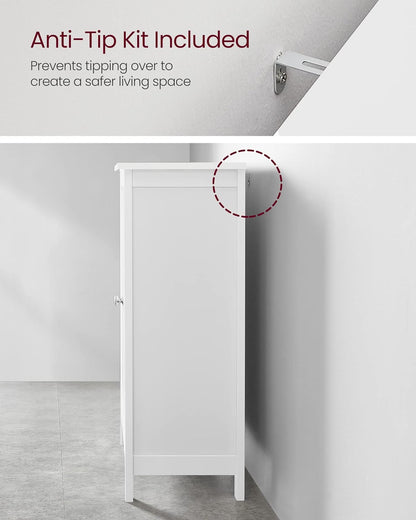 White bathroom storage cabinet with 2 adjustable MDF shelves
Floor standing bathroom organizer with clean white finish
Freestanding cabinet for bathroom, laundry or hallway
Adjustable shelf storage cabinet with modern design
White MDF floor cabinet for towels, toiletries, and home use