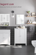 White bathroom storage cabinet with 2 adjustable MDF shelves
Floor standing bathroom organizer with clean white finish
Freestanding cabinet for bathroom, laundry or hallway
Adjustable shelf storage cabinet with modern design
White MDF floor cabinet for towels, toiletries, and home use