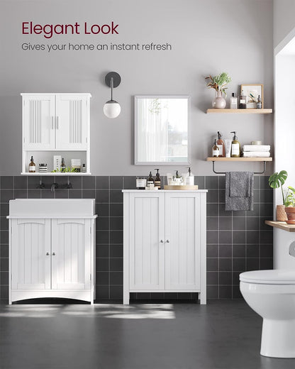 White bathroom storage cabinet with 2 adjustable MDF shelves
Floor standing bathroom organizer with clean white finish
Freestanding cabinet for bathroom, laundry or hallway
Adjustable shelf storage cabinet with modern design
White MDF floor cabinet for towels, toiletries, and home use