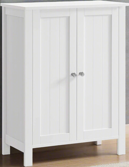 White bathroom storage cabinet with 2 adjustable MDF shelves
Floor standing bathroom organizer with clean white finish
Freestanding cabinet for bathroom, laundry or hallway
Adjustable shelf storage cabinet with modern design
White MDF floor cabinet for towels, toiletries, and home use