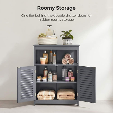 New Bathroom Storage Floor Cabinet with Double Shutter Doors – Freestanding Organizer with Shelves BBC040G01 - with | Sold by Uncle Wiener's Wholesale