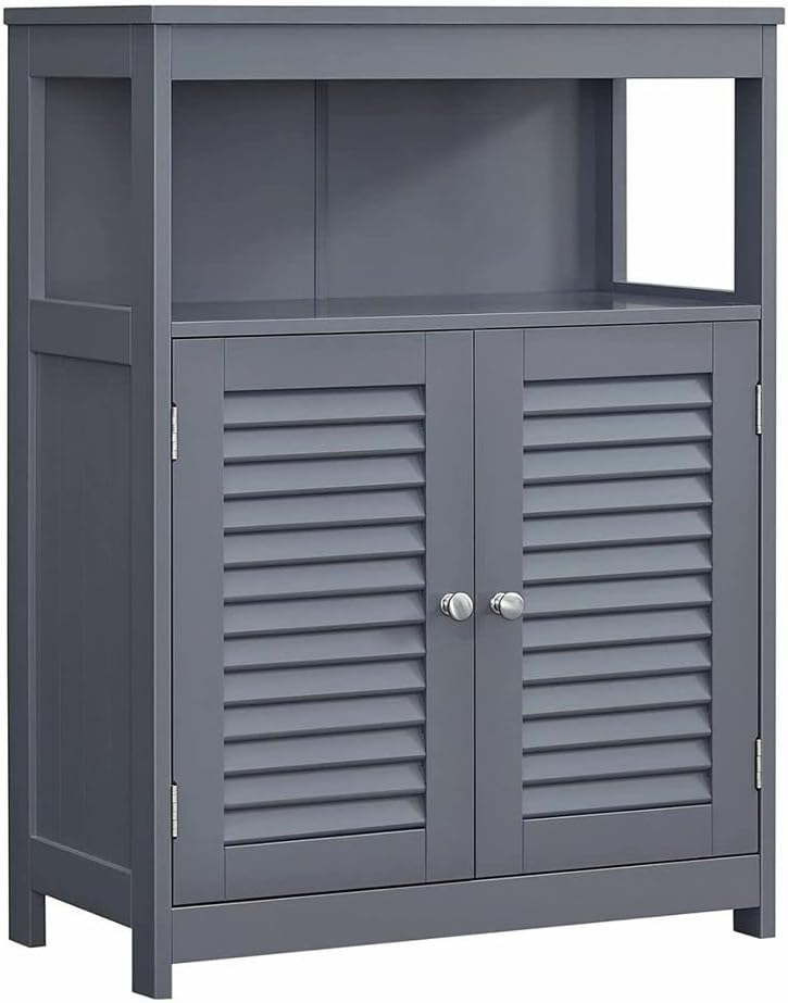 New Bathroom Storage Floor Cabinet with Double Shutter Doors – Freestanding Organizer with Shelves BBC040G01 - with | Sold by Uncle Wiener's Wholesale