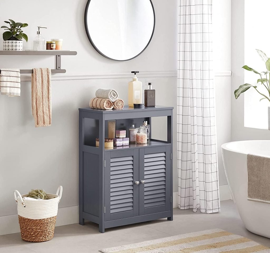 New Bathroom Storage Floor Cabinet with Double Shutter Doors – Freestanding Organizer with Shelves BBC040G01 - with | Sold by Uncle Wiener's Wholesale