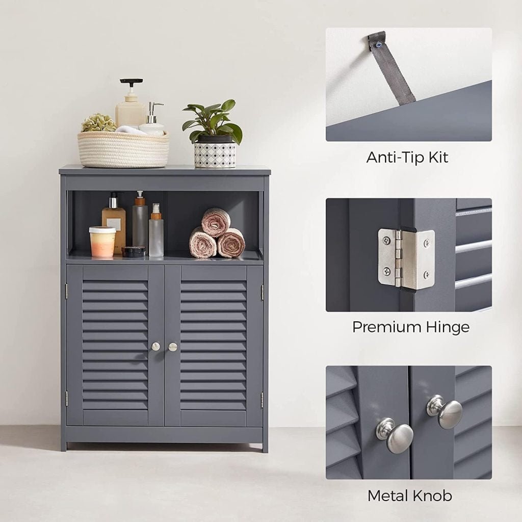 New Bathroom Storage Floor Cabinet with Double Shutter Doors – Freestanding Organizer with Shelves BBC040G01 - with | Sold by Uncle Wiener's Wholesale