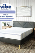 12-inch gel memory foam mattress rolled and boxed for delivery
Vibe king memory foam mattress with waterproof protector included
Cross-section of layered foam structure with cooling gel
CertiPUR-US certified memory foam bed – king and twin XL sizes