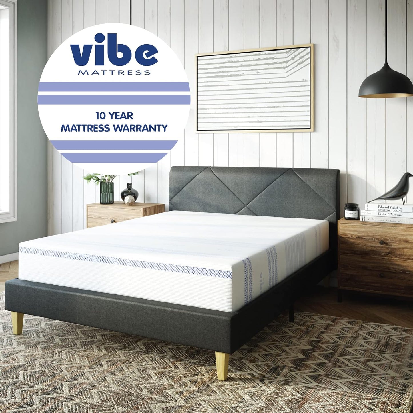 12-inch gel memory foam mattress rolled and boxed for delivery
Vibe king memory foam mattress with waterproof protector included
Cross-section of layered foam structure with cooling gel
CertiPUR-US certified memory foam bed – king and twin XL sizes