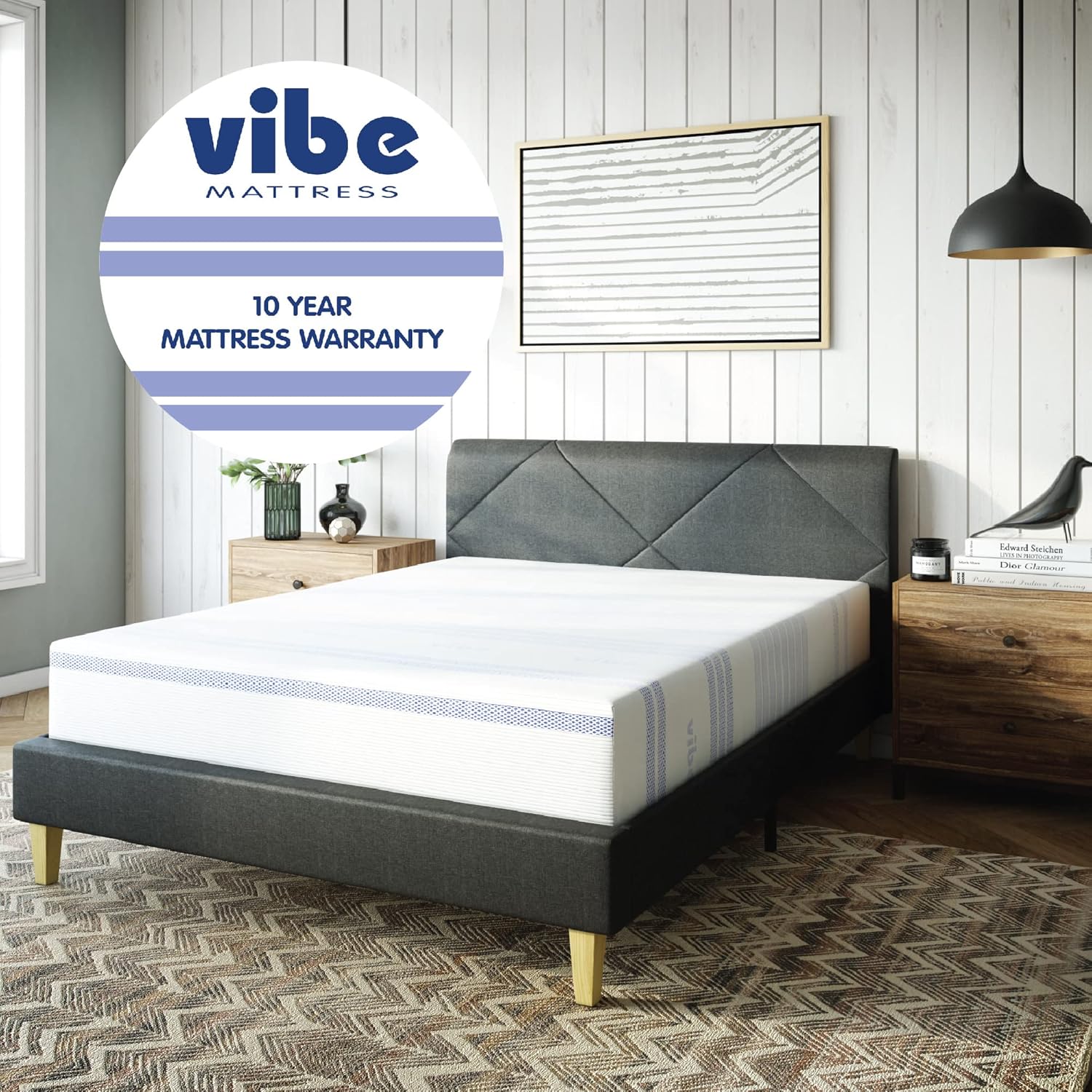 12-inch gel memory foam mattress rolled and boxed for delivery
Vibe king memory foam mattress with waterproof protector included
Cross-section of layered foam structure with cooling gel
CertiPUR-US certified memory foam bed – king and twin XL sizes