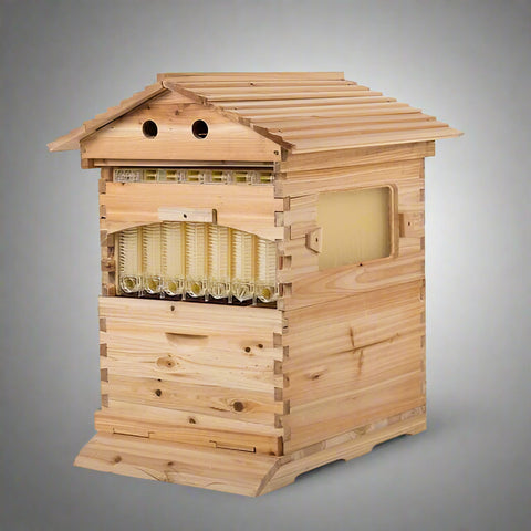 Flow Hive Langstroth Bee Hive with 7 Auto Frames - Front View

Wooden Bee Hive with Honey Flow System

Auto Flow Frames for Easy Honey Extraction

Top View of 2-Layer Langstroth Bee Hive

Honey Collection from Flow Hive Auto Frames

Disassembled View of Bee Hive Kit Components

Wooden Hive Box with Automatic Frames

Honey Frame Close-Up for Flow Extraction