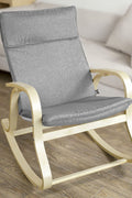 Modern bentwood rocking chair with curved birch frame and grey cushion
Front view of grey upholstered rocking chair
Side profile of nursery-style bentwood rocker
Back view of wooden frame rocking chair
Rocking chair staged in a minimal reading nook
