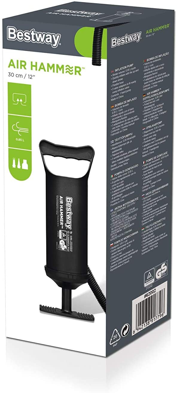 Bestway 12-Inch Air Hammer Pump – Product View
Dual-Action Manual Hand Pump with Hose
3-Valve Adapters for Inflatables – Bestway Pump
Portable Camping Hand Pump – Compact and Lightweight