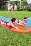 Bestway double lane water splash slide
18ft long dragstrip inflatable slide
Kids' backyard racing water slide
Bestway slide with ha ose sprayer feature