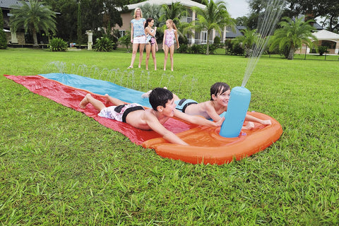 Bestway double lane water splash slide
18ft long dragstrip inflatable slide
Kids' backyard racing water slide
Bestway slide with ha ose sprayer feature