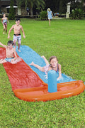 Bestway double lane water splash slide
18ft long dragstrip inflatable slide
Kids' backyard racing water slide
Bestway slide with ha ose sprayer feature