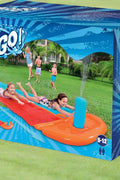 Bestway double lane water splash slide
18ft long dragstrip inflatable slide
Kids' backyard racing water slide
Bestway slide with ha ose sprayer feature