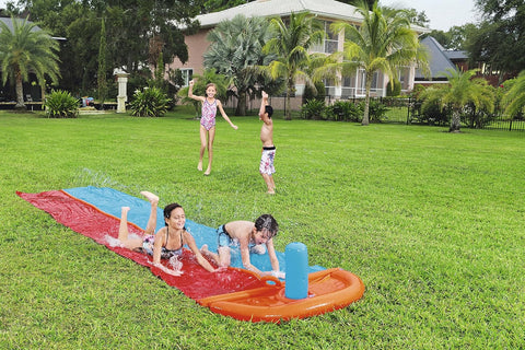 Bestway double lane water splash slide
18ft long dragstrip inflatable slide
Kids' backyard racing water slide
Bestway slide with ha ose sprayer feature