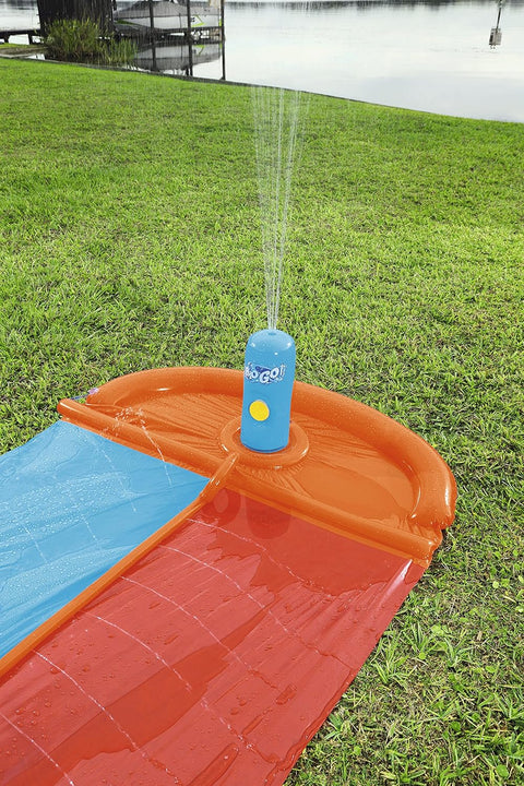 Bestway double lane water splash slide
18ft long dragstrip inflatable slide
Kids' backyard racing water slide
Bestway slide with ha ose sprayer feature