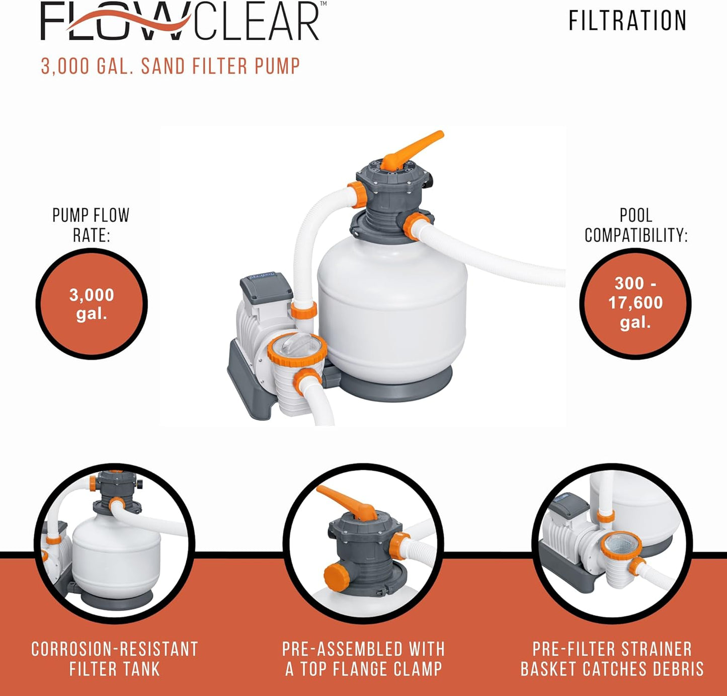 “Bestway Flowclear Sand Filter Pool Pump with Hoses – 3000 GPH”

“Above-ground pool sand filtration system by Bestway”

“Model 58500 sand filter with pressure gauge”

“Flowclear 2200 GPH pump system for pools”

“6-position valve Bestway sand filter system”