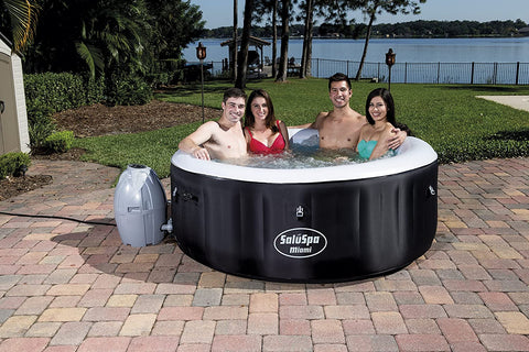 Bestway Miami Inflatable Spa – 4 person setup
Interior view of 4-person Bestway hot tub
User relaxing in Bestway Miami inflatable hot tub
Digital control panel of Bestway spa 3182021
Top-down view of Bestway 3182021 bubble spa