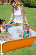 Bestway My First Pool with metal frame – for kids
Orange Bestway toddler pool setup view
Child playing in Bestway frame pool 56217