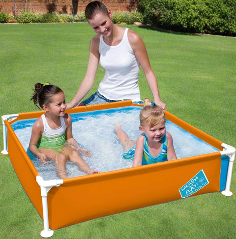 Bestway My First Pool with metal frame – for kids
Orange Bestway toddler pool setup view
Child playing in Bestway frame pool 56217