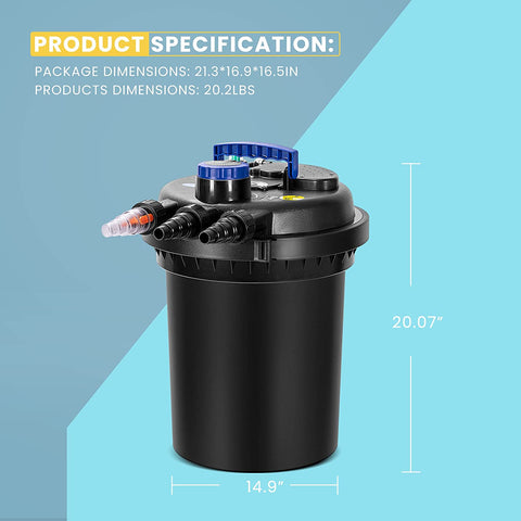 Bestway CPF250 Pond Filter Pump front view
Black UV-C light aquarium pump with dual filters
Bestway 10,000 L/h pond filter system top view