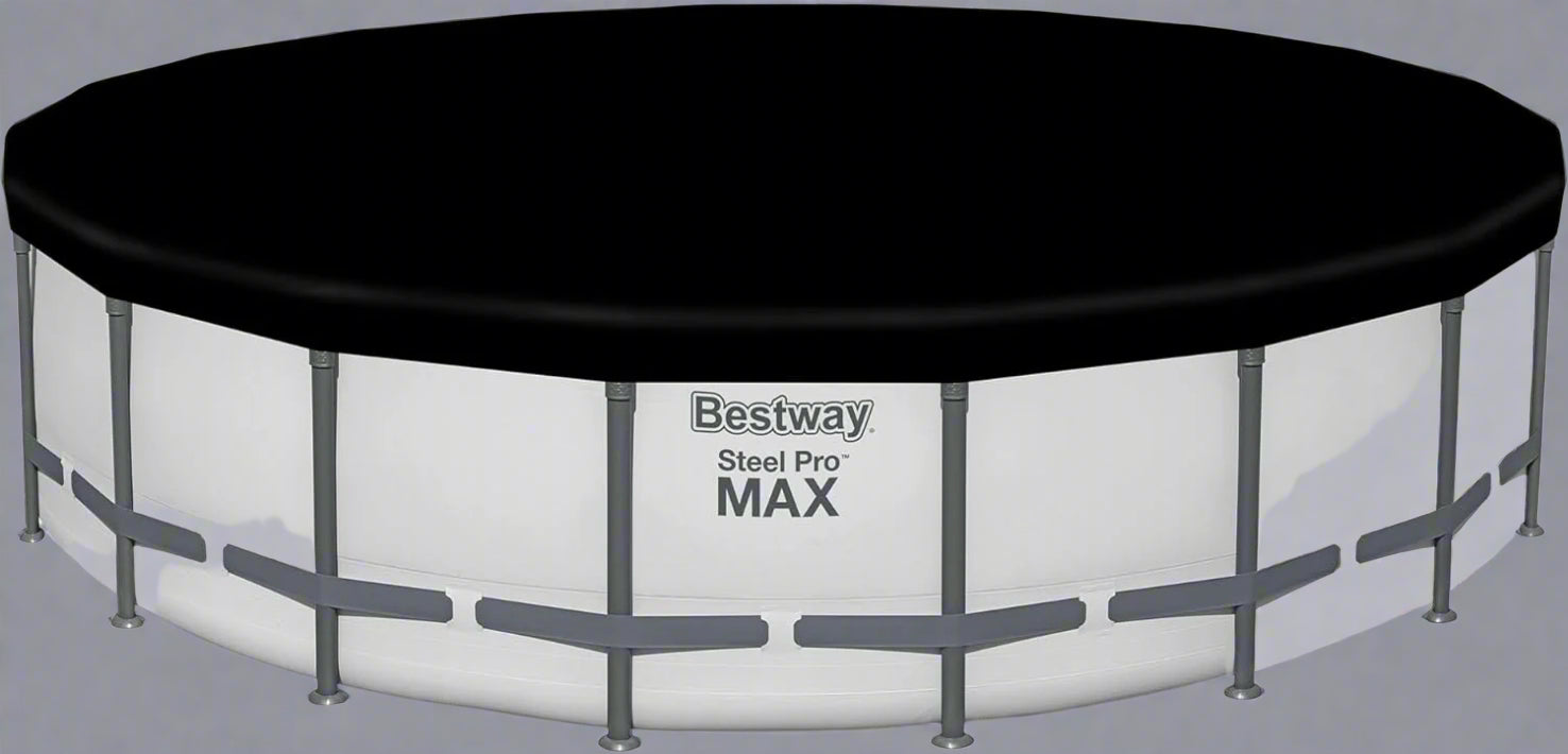 Bestway 20FT round above ground pool full set with ladder

Close-up of rust-resistant steel frame pool structure

Family swimming in Bestway Steel Pro MAX pool

Included pool ladder and pump equipment

Pool with top cover and summer backyard setting