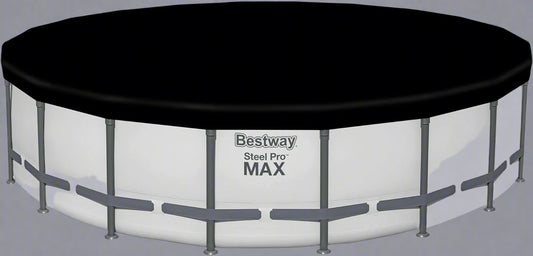 Bestway 20FT round above ground pool full set with ladder

Close-up of rust-resistant steel frame pool structure

Family swimming in Bestway Steel Pro MAX pool

Included pool ladder and pump equipment

Pool with top cover and summer backyard setting