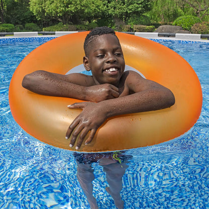 Bestway 20FT round above ground pool full set with ladder

Close-up of rust-resistant steel frame pool structure

Family swimming in Bestway Steel Pro MAX pool

Included pool ladder and pump equipment

Pool with top cover and summer backyard setting