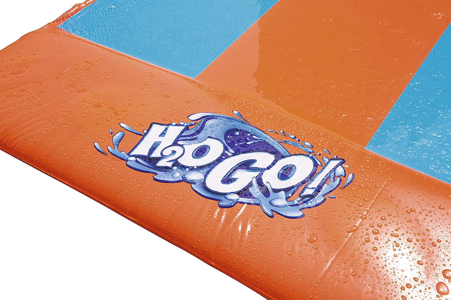 Kids racing on Bestway triple water slide

Three-lane orange slip and slide in backyard

Built-in sprinklers on Bestway water slide

Bestway Aqua Ramp start with splash effect

Inflatable water slide for kids and families