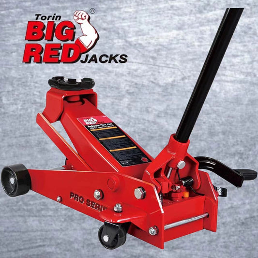 Big Red Steel Floor Jack – 2 Ton Hydraulic Lift Tool
Low Profile Red Garage Jack – Model T83502
Hydraulic Car Jack with Pedal and Casters
Heavy-Duty Vehicle Jack – Wide Base Support
Close-Up of Floor Jack Casters and Lifting Arm