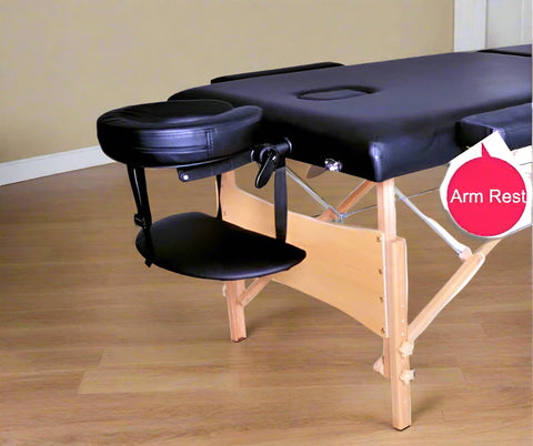 Black 2-Section 84 Inch Folding Wood Massage Table with PU Surface – Model MT84242 – Includes Carry Case