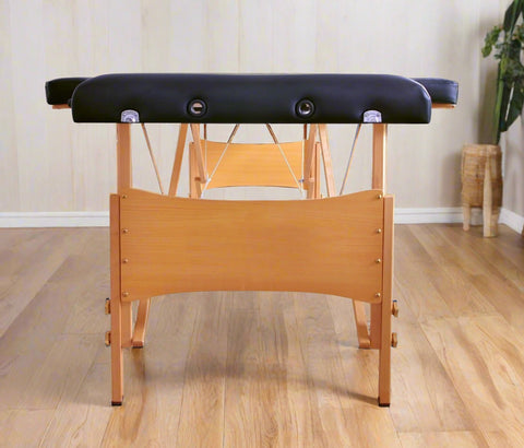 Black 2-Section 84 Inch Folding Wood Massage Table with PU Surface – Model MT84242 – Includes Carry Case