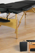 Black 2-Section 84 Inch Folding Wood Massage Table with PU Surface – Model MT84242 – Includes Carry Case