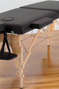 Black 2-Section 84 Inch Folding Wood Massage Table with PU Surface – Model MT84242 – Includes Carry Case