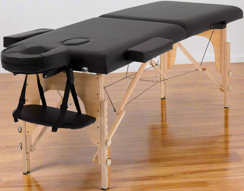 Black 2-Section 84 Inch Folding Wood Massage Table with PU Surface – Model MT84242 – Includes Carry Case