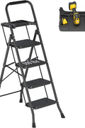 New Black 4 & 5 Step Ladder with Handrails – Heavy - Duty Steel with Tool Tray & Platform - with 4 - Step Ladder with Handrails & Tool Caddy | Sold by Uncle Wiener's Wholesale