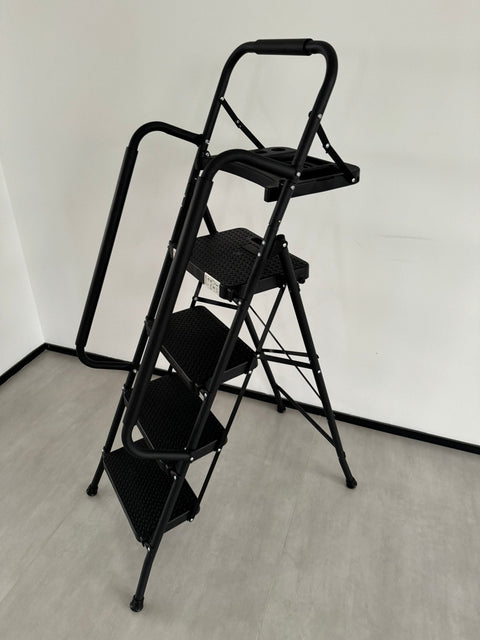 New Black 4 & 5 Step Ladder with Handrails – Heavy - Duty Steel with Tool Tray & Platform - with 4 - Step Ladder with Handrails & Tool Caddy | Sold by Uncle Wiener's Wholesale