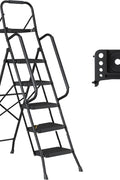New Black 4 & 5 Step Ladder with Handrails – Heavy - Duty Steel with Tool Tray & Platform - with 4 - Step Ladder with Handrails & Tool Caddy | Sold by Uncle Wiener's Wholesale